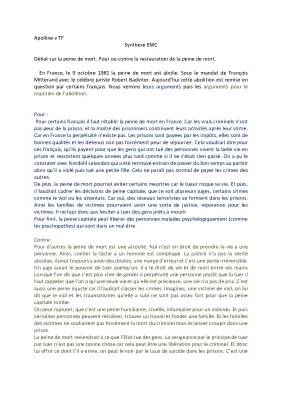 Pour ou contre la peine de mort : Arguments, texte argumentatif et exposé PDF