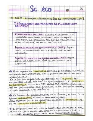 SES 1ère : Comment les agents économiques se financent-ils? PDF et Carte Mentale