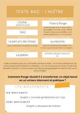 Analyse Linéaire de l'Huître par Francis Ponge - PDF, Résumé et Mouvement Littéraire