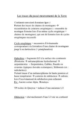 Les traces du passé mouvementé de la Terre - TP, révision et sujets bac