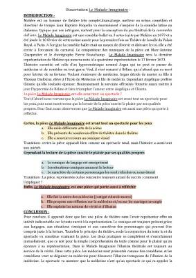 Dissertation Le Malade Imaginaire: Analyse, Fiche de Lecture et Résumé PDF