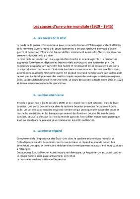 Causes et conséquences de la crise économique de 1929 - Résumé PDF