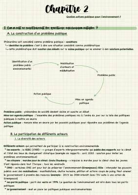 Quelles actions publiques pour l'environnement SES Terminale - Fiche de révision facile