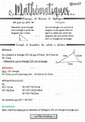 Réciproque de Pythagore Exercice Corrigé PDF - Fiche de Révision 3ème et 4ème