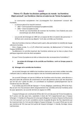 Les frontières internes et externes de l'Union Européenne: Libre circulation et immigration