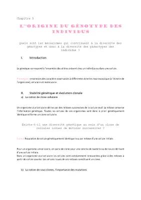 Comprendre l'origine du génotype et de la diversité génétique : Guide et fiches de révision