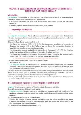 Quelles inégalités et conceptions de la justice sociale PDF - SES Terminale