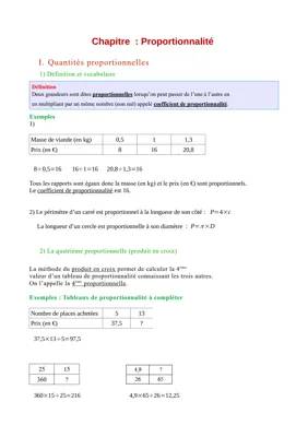 Fiche Proportionnalité et Pourcentage 3ème, 4ème, 6ème PDF - Exercices Corrigés