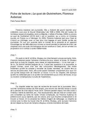 Résumé par chapitre Le Quai de Ouistreham - Analyse, PDF et Personnages de Florence Aubenas