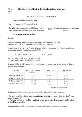 Transformations Acide-Base et Réaction Acido-Basique : Cours et Exemples