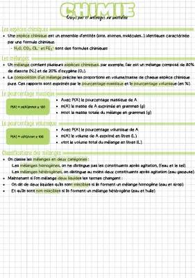 Corps purs et mélanges pour la Seconde: Exercice corrigé PDF et formules