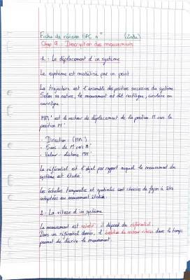 fiche de révision : la description du mouvement nº1