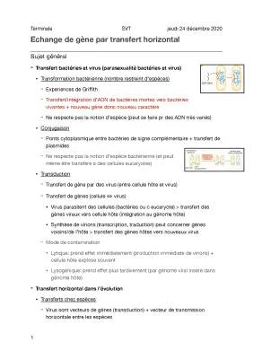 Cours 2.1 - 3 Types de Transferts Horizontaux et Autres Mécanismes Génétiques