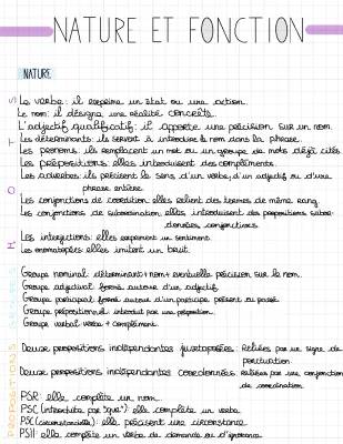 Tableau nature et fonction des mots - Fiche PDF pour révision brevet