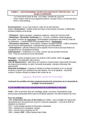 HGGSP Thème 5 Environnement : Dissertation, Cours, Fiches de Révision