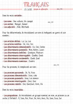 Les Classes Grammaticales: Tableau et Exercices PDF