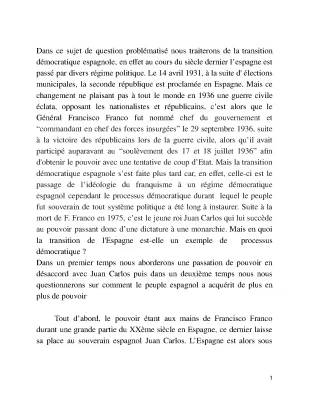 Dissertation sur la Transition Démocratique en Espagne HGGSP et la Fin de la Dictature