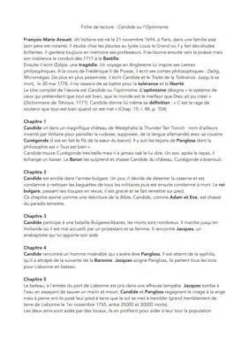 Fiche de lecture Candide PDF - Résumés et Thèmes de Candide Voltaire