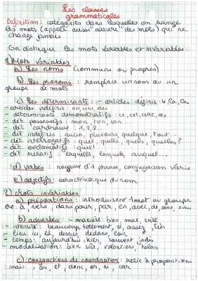 les classes grammaticales et la fonction grammaticale 