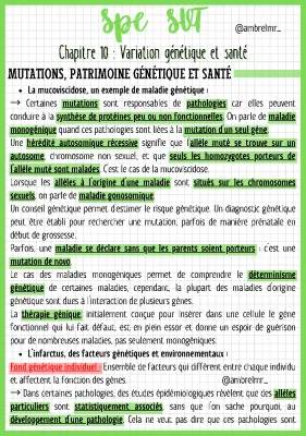 Fiche Révision SVT: Variation Génétique et Santé - 1ère S