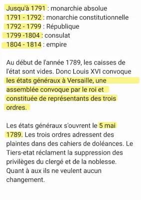 Résumé de La Révolution française et les grandes dates de 1789 à 1815