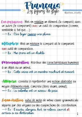 Figures de style Brevet 3ème PDF - 2023 et 2024