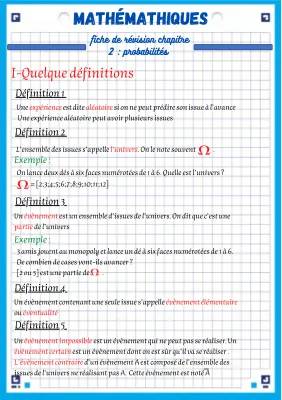 Fiche de Révision Probabilités – PDF pour la 3ème, 1ère, Terminale et Seconde