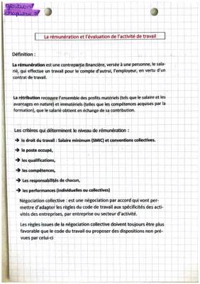 Cours sur la Rémunération STMG - PDF, Salaire de Base, et Plus