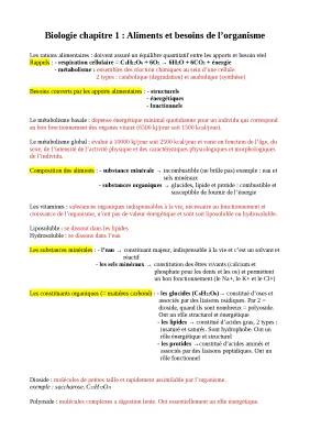 Les besoins nutritionnels du corps humain - SVT - Leçon PDF