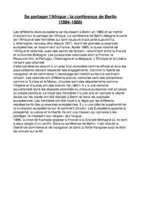 Les 14 pays de la conférence de Berlin et le partage de l'Afrique en 1885