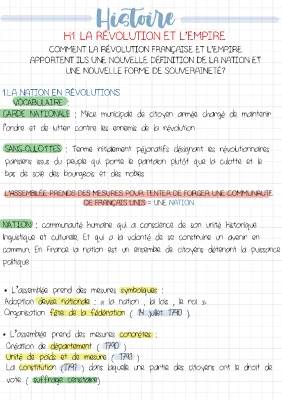 La Révolution Française et l'Empire 1789 à 1815: Fiche de Révision et Contrôles Corrigés 4ème et 1ère