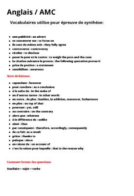 Vocabulaire Anglais et Mots de Liaison - Prépa et Exercices en PDF