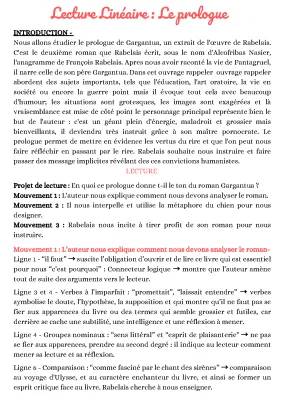 Analyse Linéaire du Prologue de Gargantua - Texte et PDF