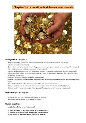 Chapitre 1 SES Seconde : Comment créer et produire des richesses