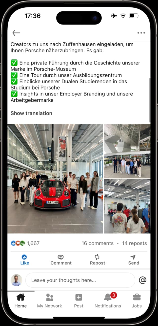 Post LinkedIn Porsche x Knowunity