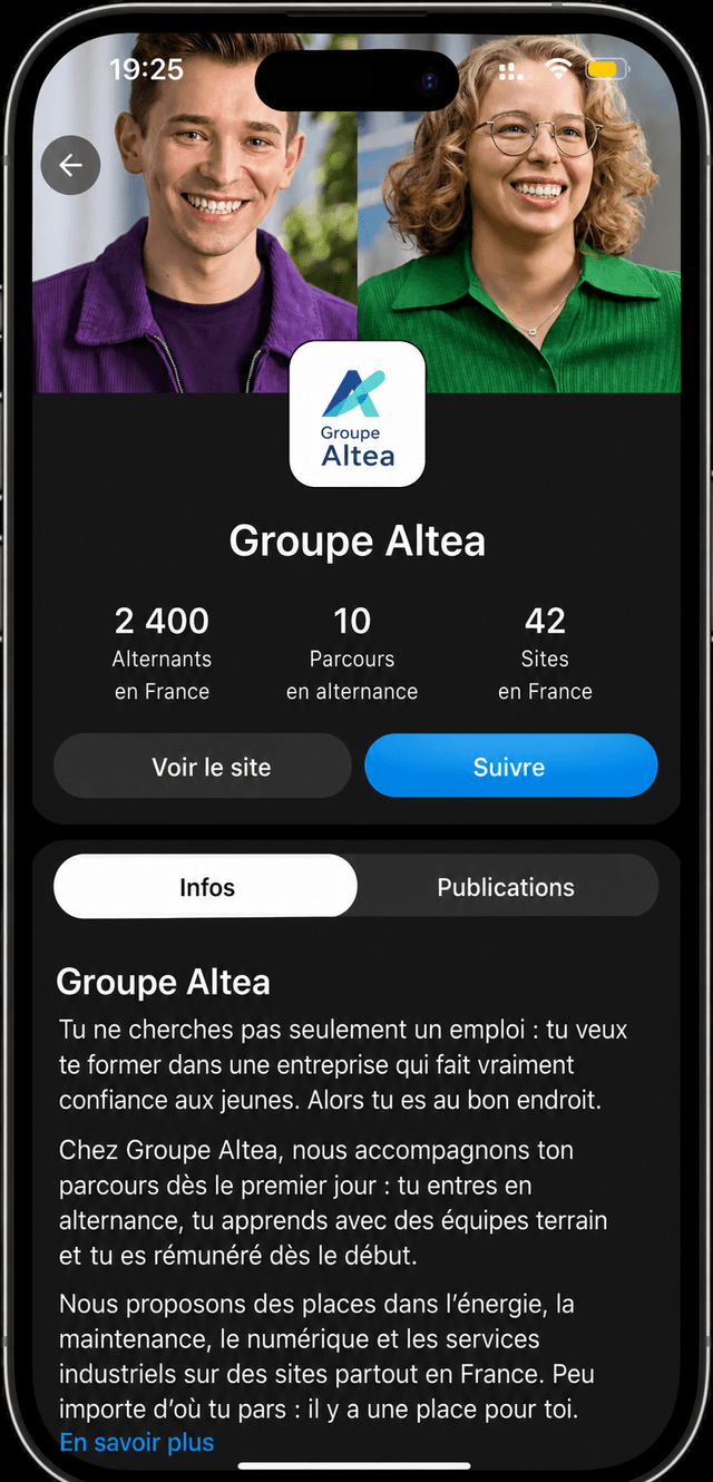 Exemple de profil employeur sur Knowunity