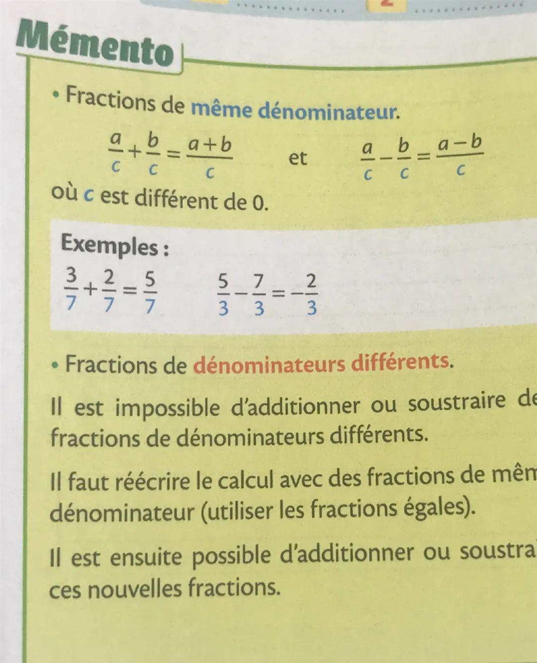 # 1
+
cinquième
# 2
=
cinquièmes
# 3
cinquièmes

$
\frac{1}{5} + \frac{2}{5} = \frac{3}{5}
$

m3n2
-+- 
10 5

$
= \frac{3}{10} + \frac{2 \ti