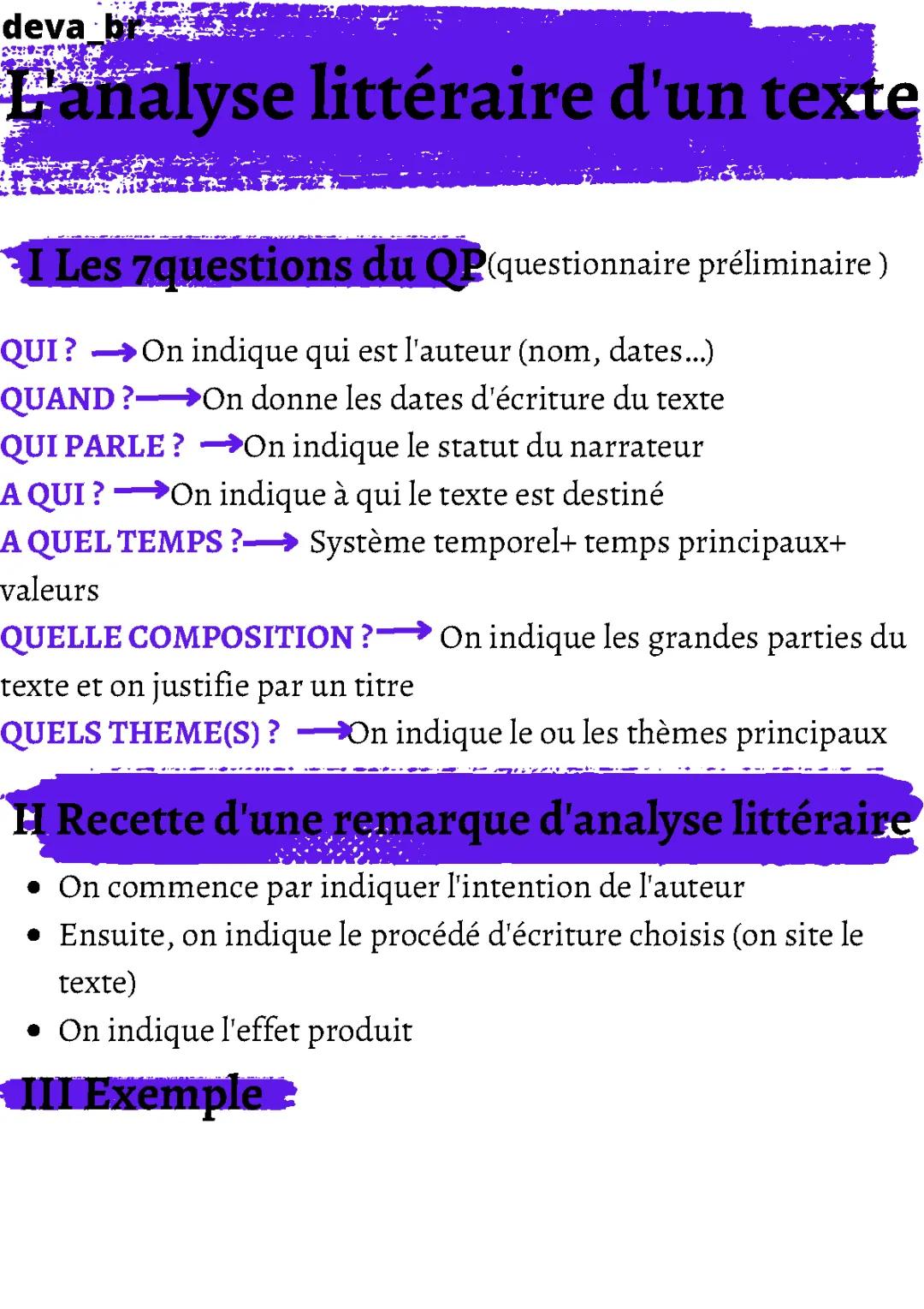 FRANCAIS: L'analyse linéaire d'un texte