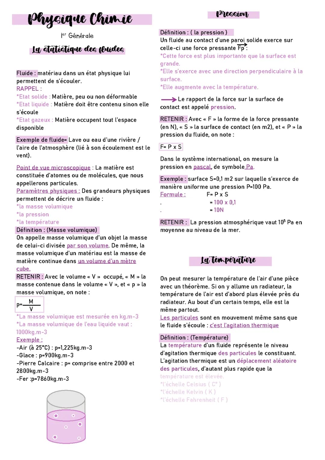 Les Formules Magiques de la Statique des Fluides et Énergie Thermique