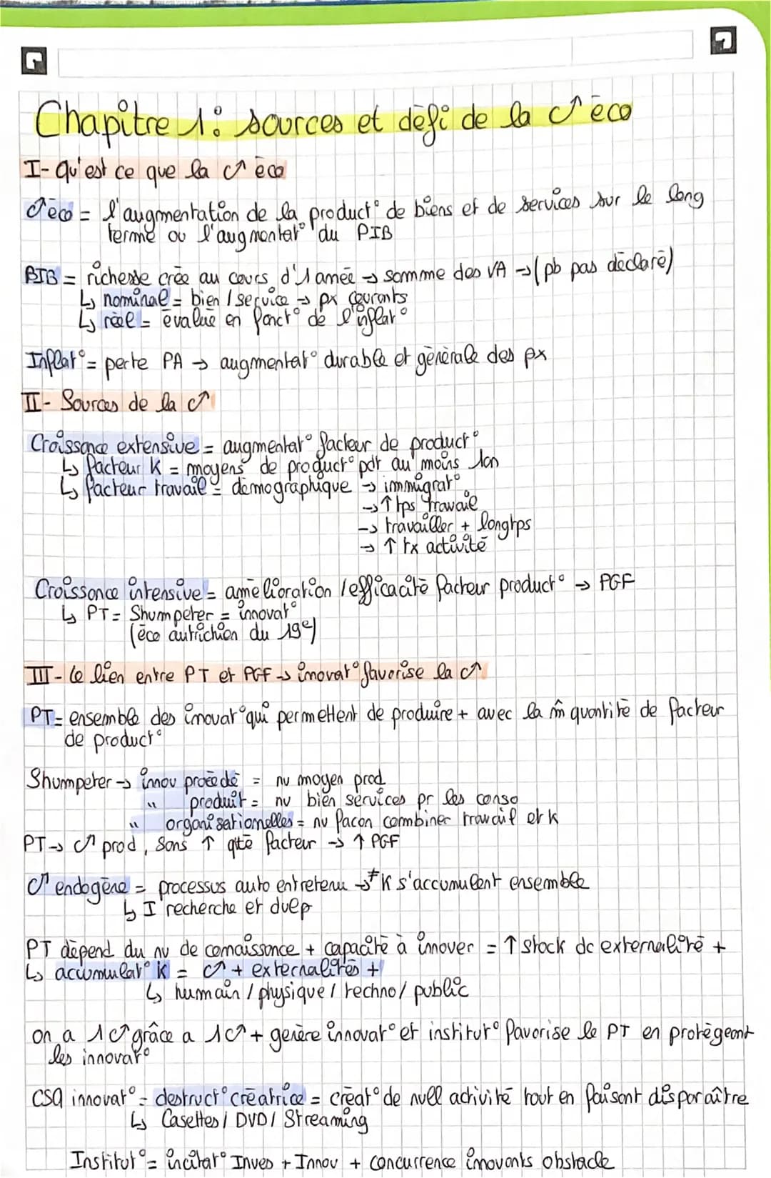 Chapitre 1: sources et défi de la reco
I- Qu'est ce que
la crèc
dec = l'augmentation de la product de biens et de services sur le long
terme
