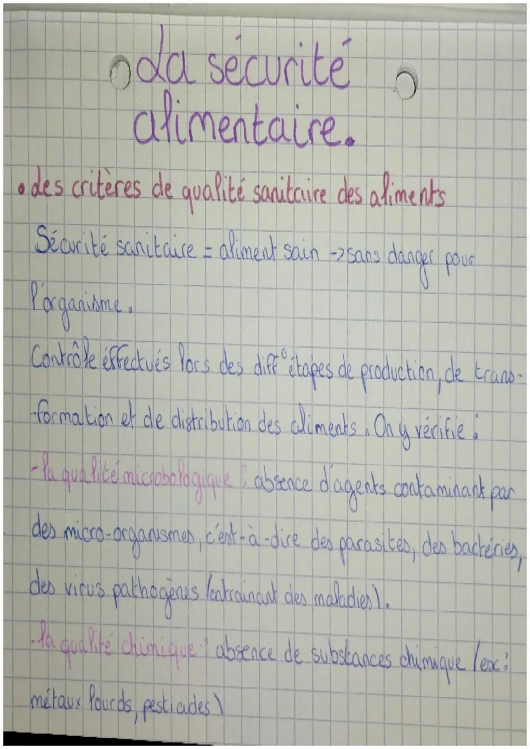 nda sécurité
alimentaire.
O
• des critères de qualité sanitaire des aliments.
Sécurité sanitaire = aliment sain -> sans danger pour
Porganis