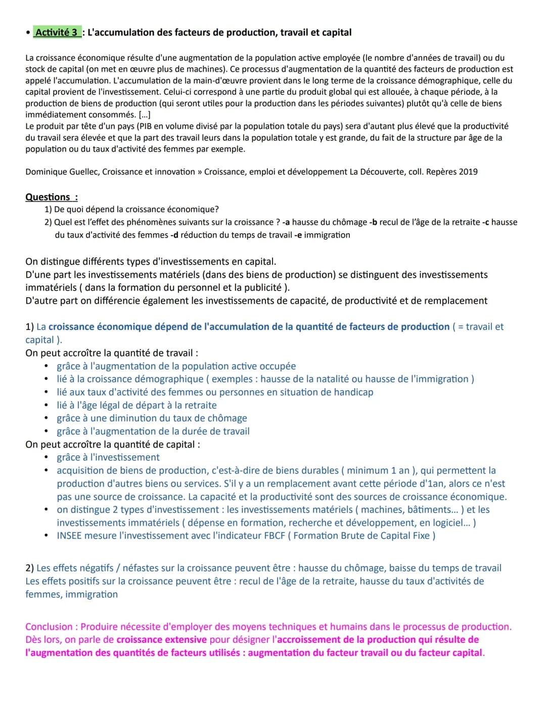 A la fin du chapitre, vous devez être capable de :
Comprendre le processus de croissance économique et les sources de la croissance: accumul