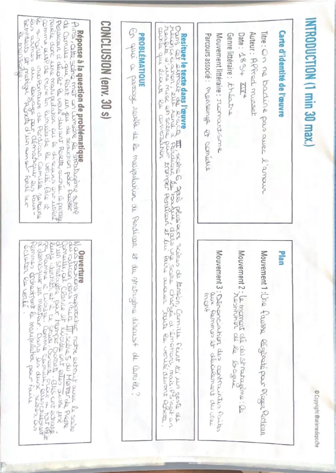 INTRODUCTION (1 min 30 max.)
Carte d'identité de l'œuvre
Titre: On ne badine pas avec l'amour
Auteur: Alfred musset
Date: 1834 XIX
Genre lit
