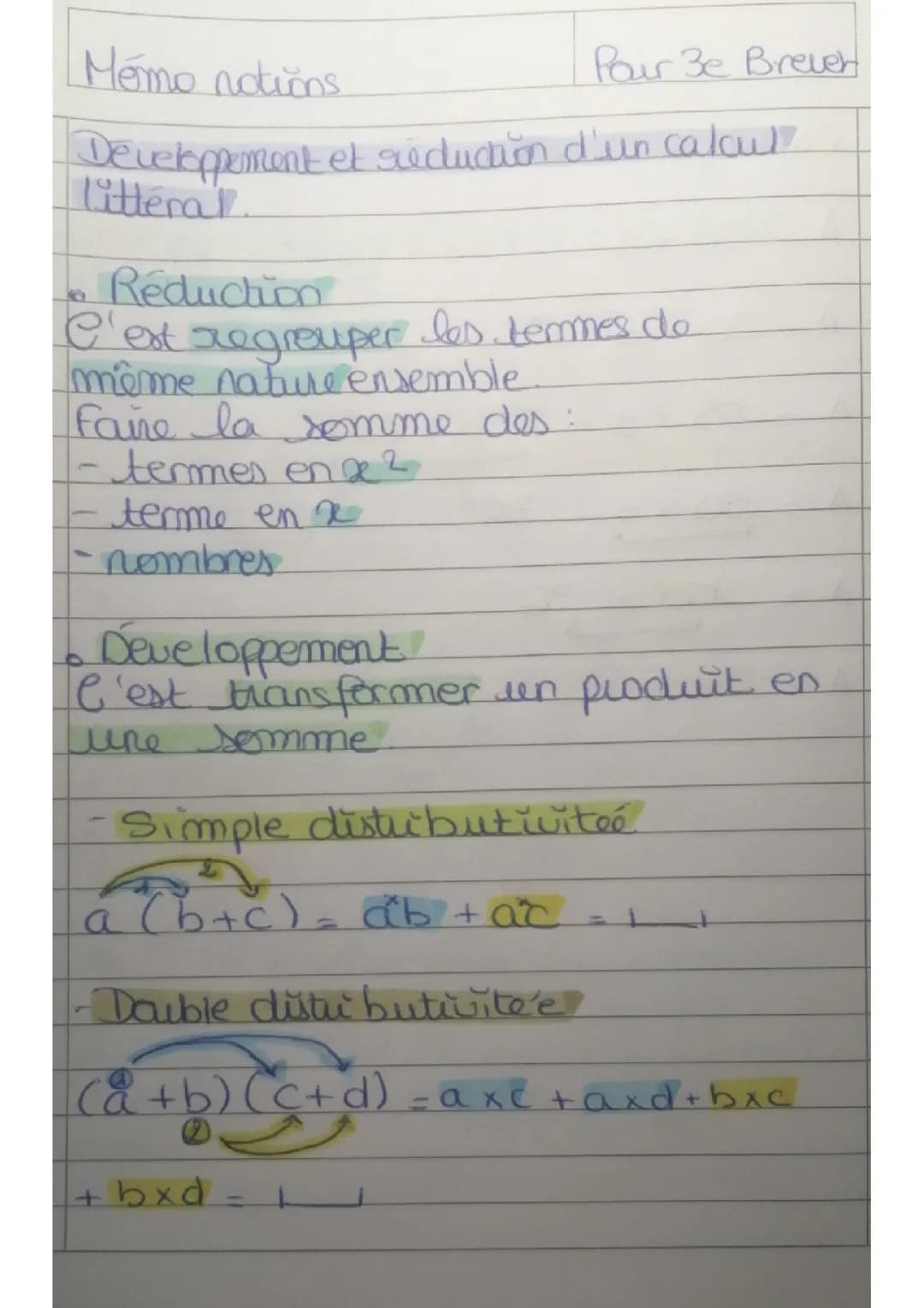 Développement et réduction d'un calcul littéral. 