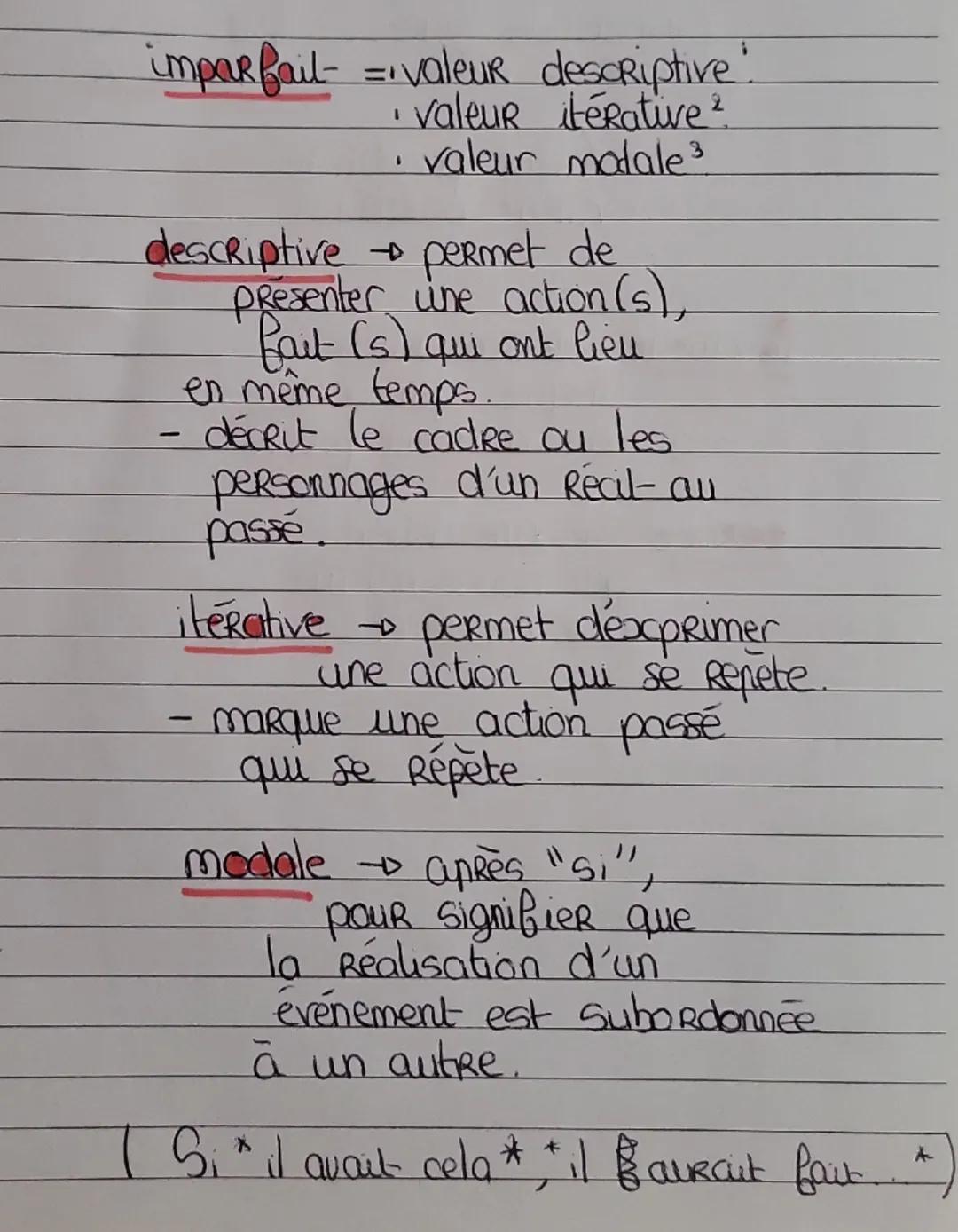 imparfail- = valeur descriptive!

valeur iterative?

valeur malale 3

descriptive permet de
presenter une action(s),
Bait (s) qui ont lieu
e
