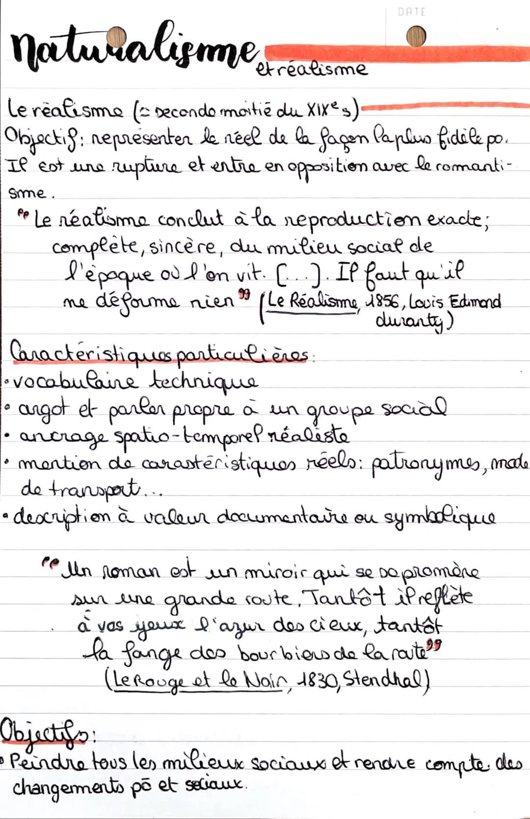 DATE
Naturalisme & reatsime
le realisme (= Decondo moitié du XIXes).
Objectif: representer le réel de la façon la plus fidèle po.
Il est une