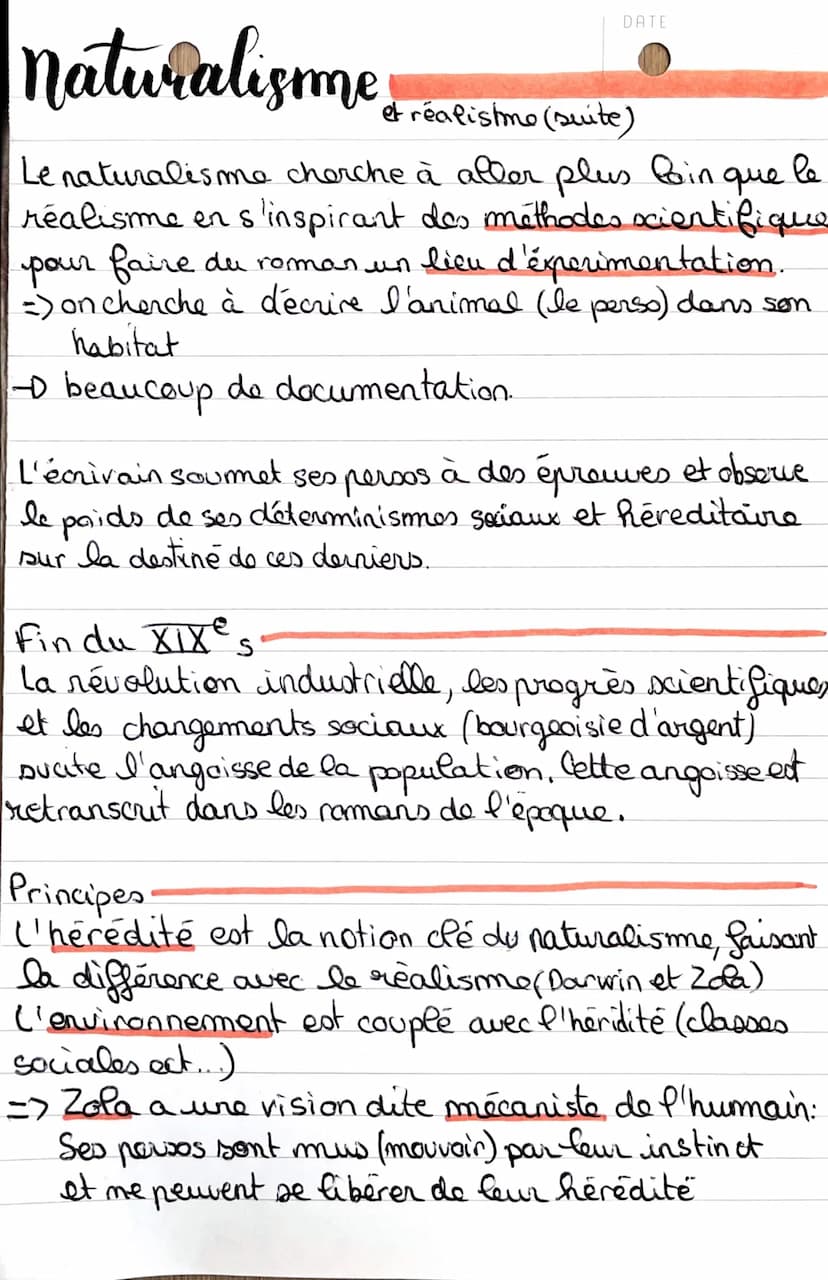 DATE
Naturalisme & reatsime
le realisme (= Decondo moitié du XIXes).
Objectif: representer le réel de la façon la plus fidèle po.
Il est une