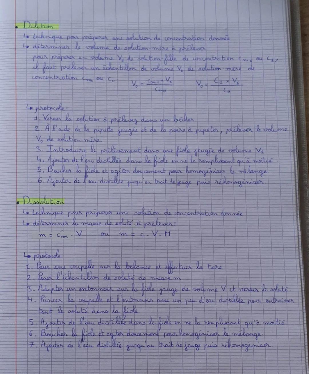 Dilution
Lo techimque pour préparer une solution de concentration donnée
Le déterminer le volume de solution-mère à prélever
pour préparer u