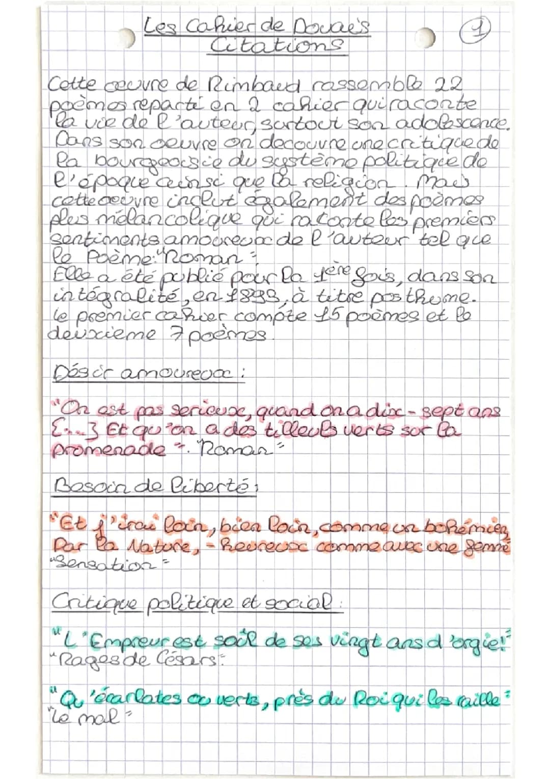 Citations tirées des Cahiers de Douais de Rimbaud