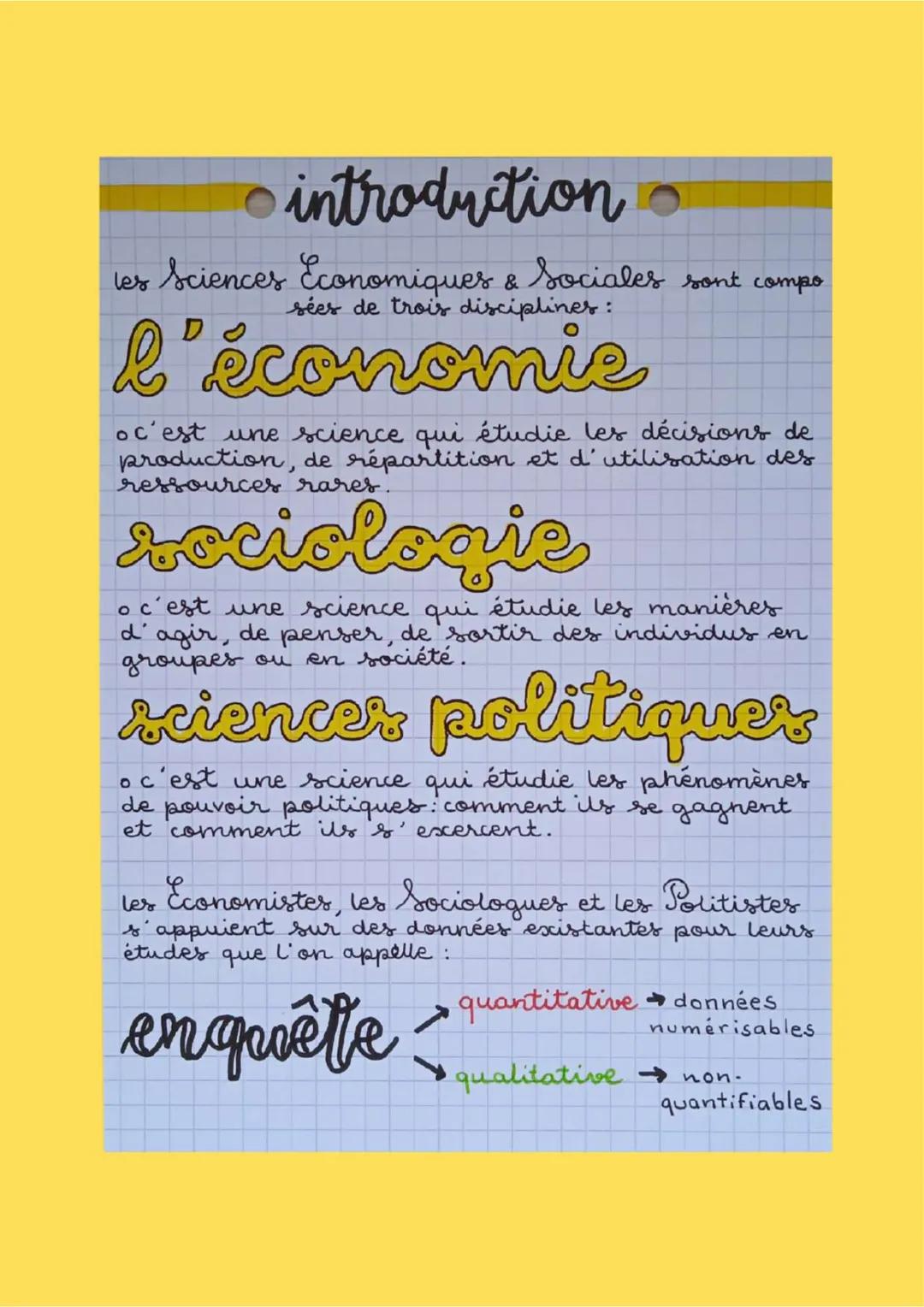 introduction
les Sciences Economiques & Sociales sont compo
sées de trois disciplines:
l'économie
oc'est une science qui étudie les décision
